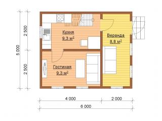 Дом 6х5м проект Оскальд 42.5м2 из бруса
