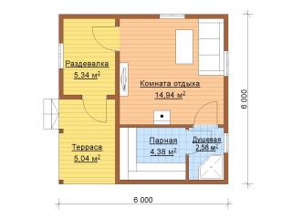Баня 6х6м проект Ванесса 32.28м2 из бруса